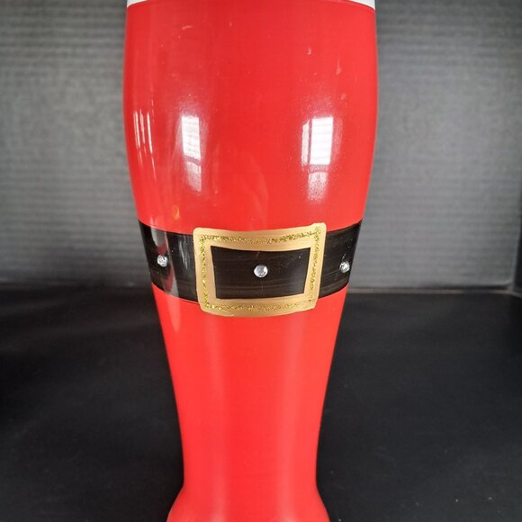 DEI. Glass Santa Themed Pilsner Glass Hand Painted 24 Ounce - Picture 5 of 10